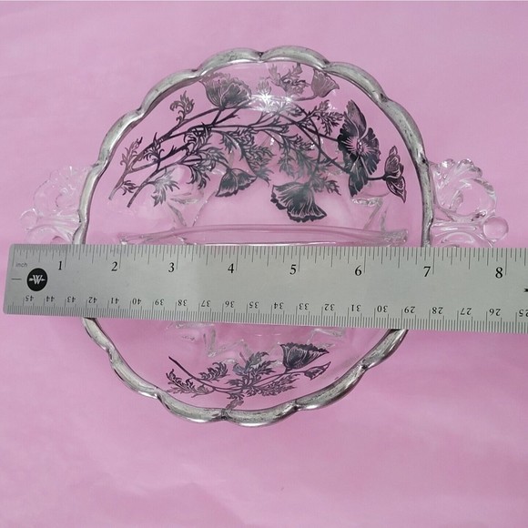 Vintage 2 Part Divided Relish Dish Poppies Silver Overlay Silver City Flanders - Picture 9 of 12